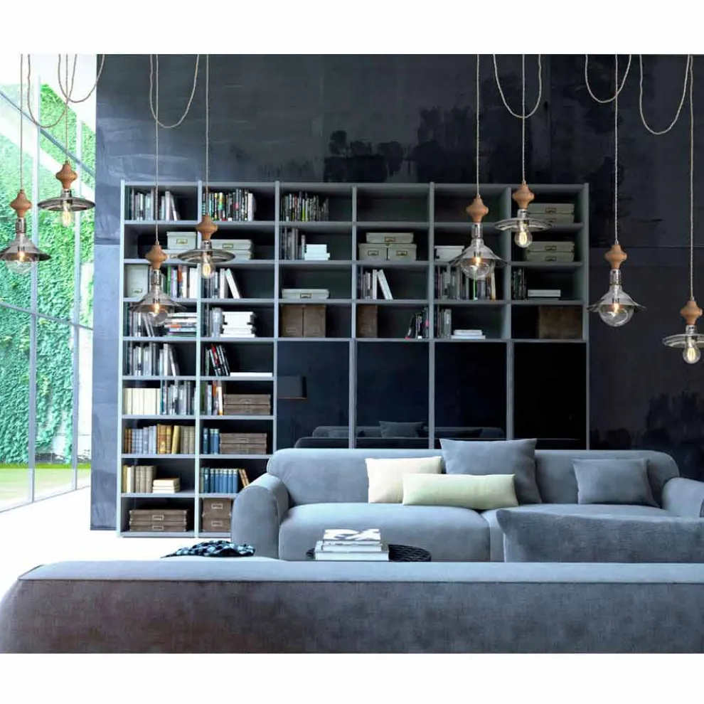 Hängelampe mit 8 Lichtern mit Holzelement Bois