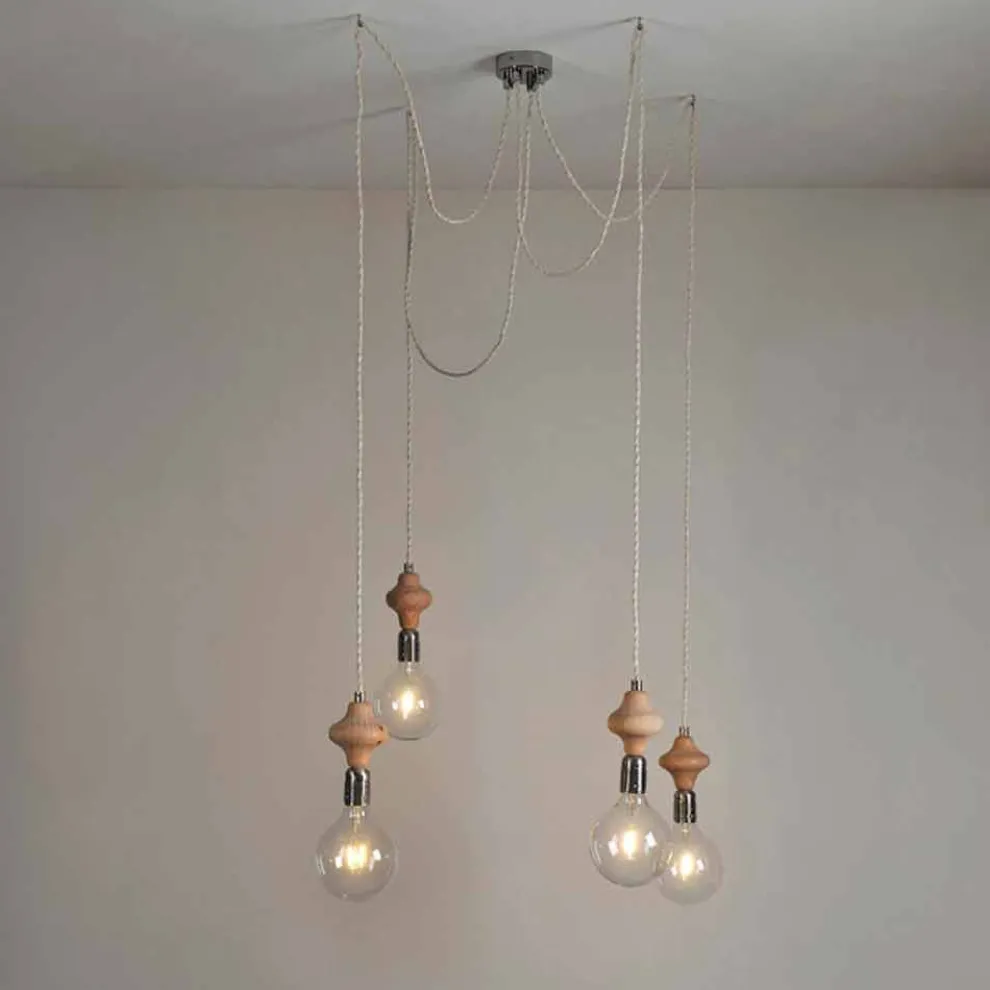 Hängeleuchte mit 4 Lichtern mit Holzelement Bois