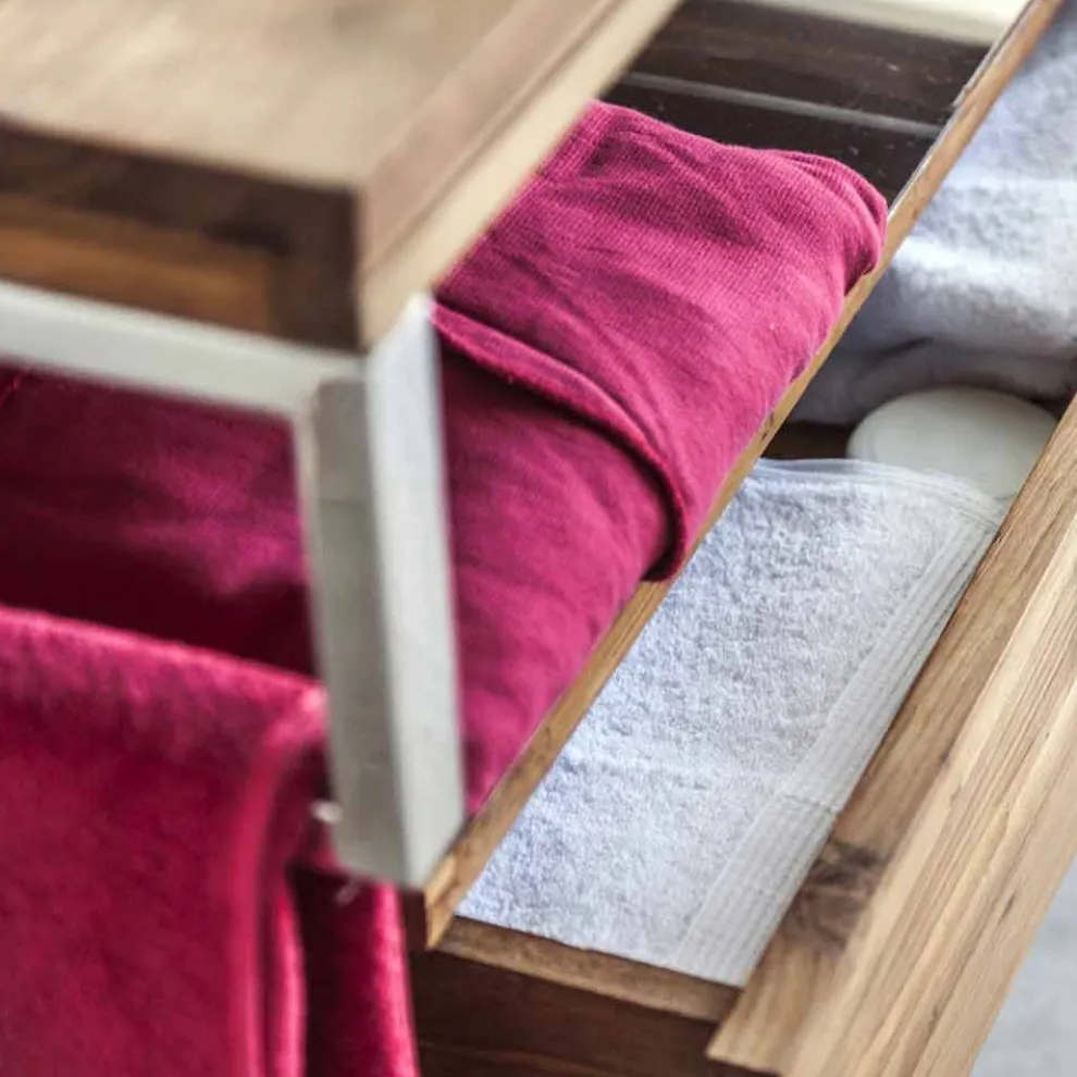 Hängende Badezimmerkonsole mit Struktur aus natürlichem Teakholz - Rodolfo