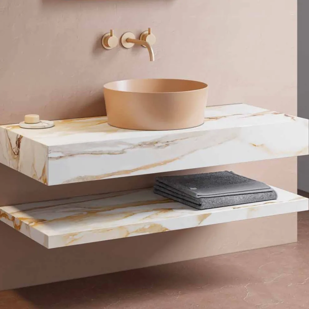 Hängende Badezimmermöbel Komposition 3 aus hochwertigem Gres und Vetrochina - Rametina