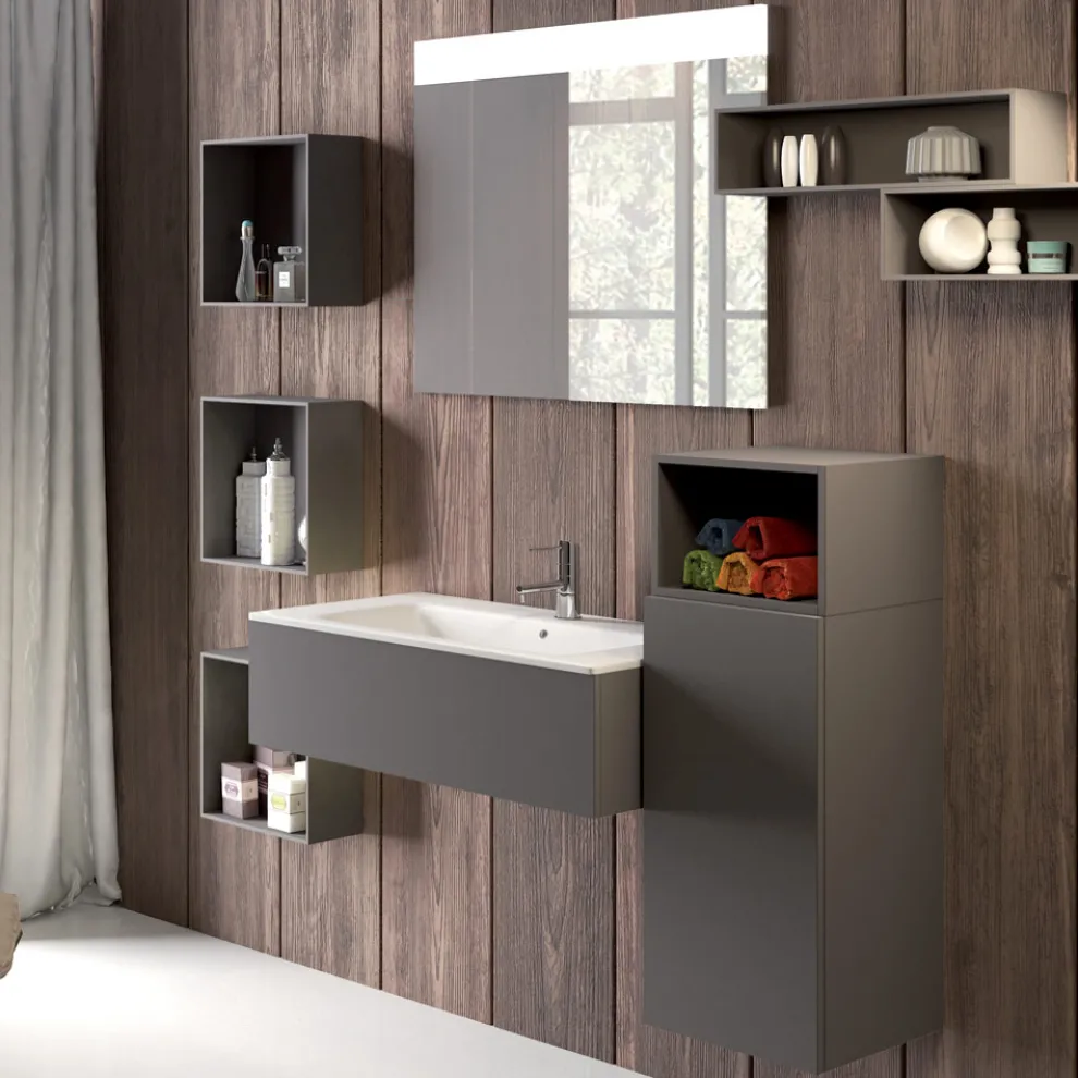 Hängende Badezimmerkomposition aus rauchgrauem Fenix, hergestellt in Italien, Neapel