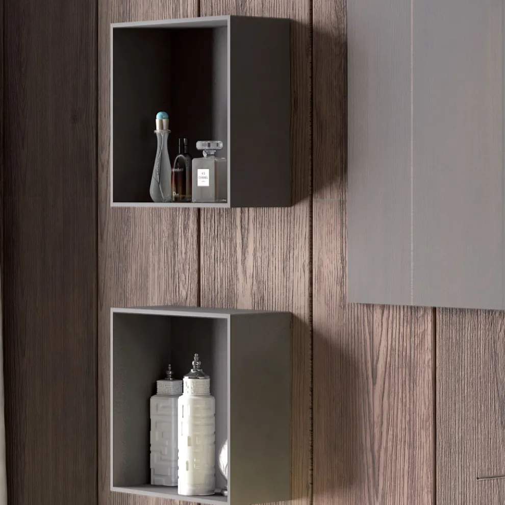 Hängende Badezimmerkomposition aus rauchgrauem Fenix, hergestellt in Italien, Neapel