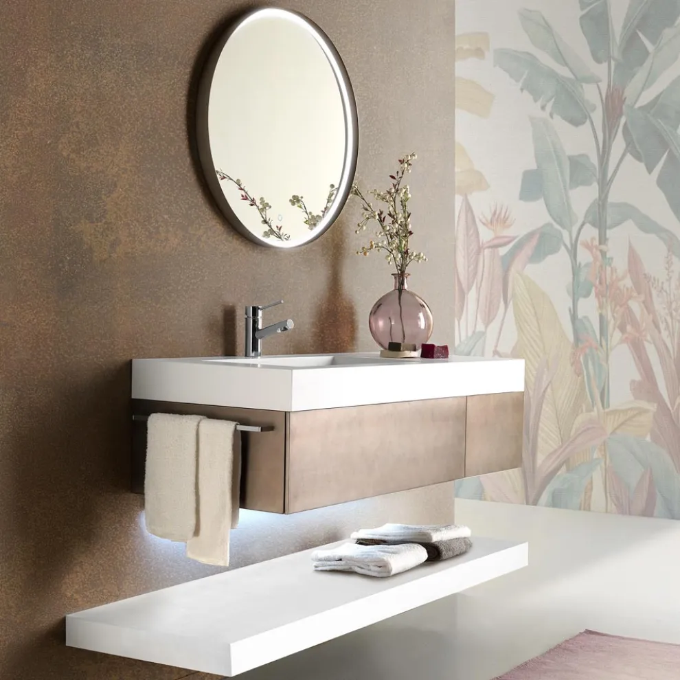 Hängende Badezimmermöbel aus Metall, MDF-Holz und Stonelight Made in Italy - Renga