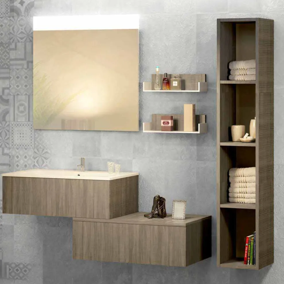 Hängende Badezimmerkomposition aus Mineralmarmor und Fenix made in Italy, Forlì