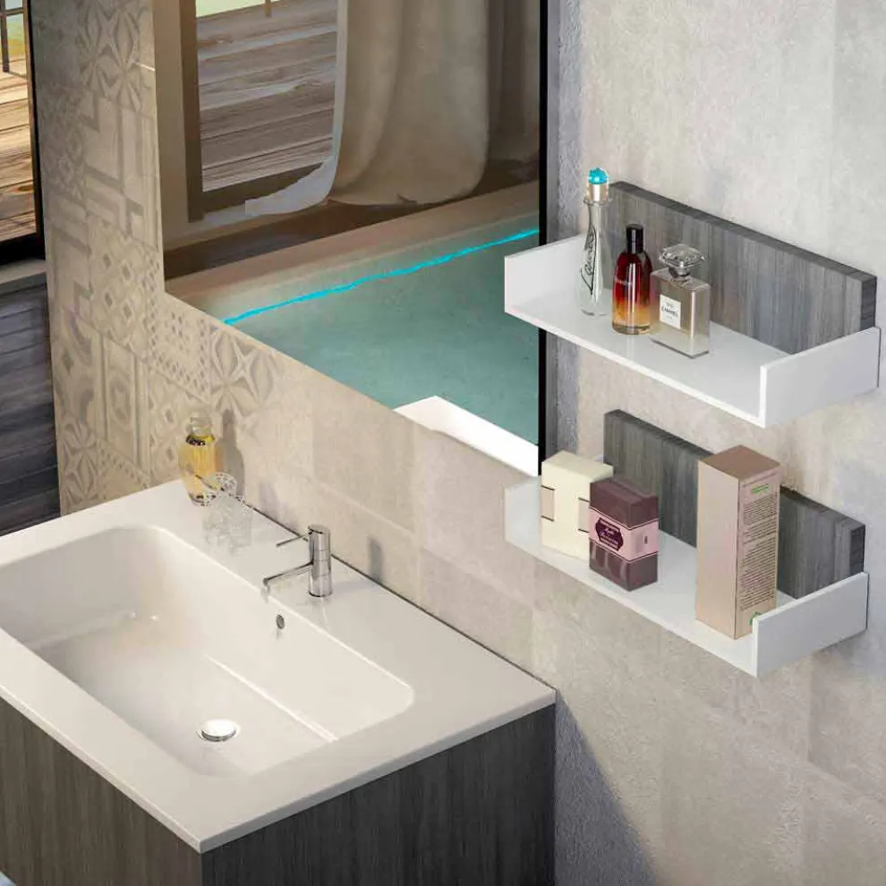 Hängende Badezimmerkomposition aus Mineralmarmor und Fenix made in Italy, Forlì