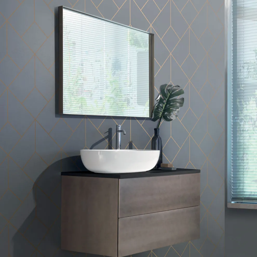 Hängende Badezimmermöbel aus Holz, Metall und Keramik B96 cm, Edel - Renga