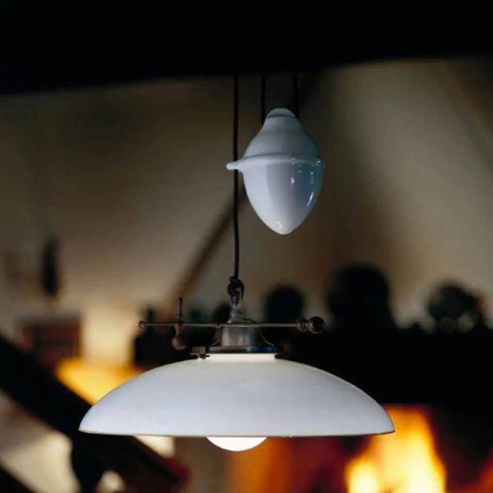 Hängende Schiebelampe aus Messing und Muranoglas - Country von Il Fanale