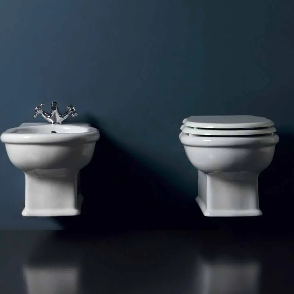 Hängende Toilettenschüssel aus weißer Keramik Design Style 54x36 Italy