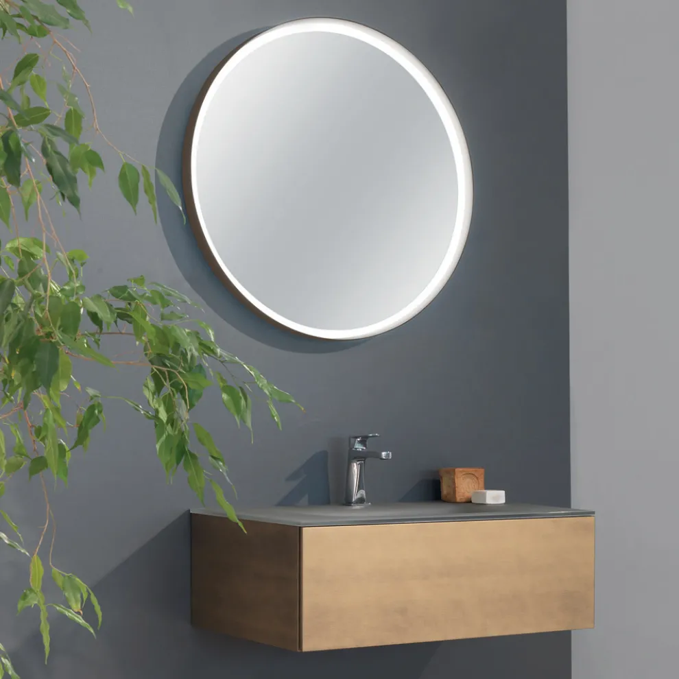 Hängender Badezimmerschrank mit Spiegel aus Metall, Holz und Luxuskristall - Renga