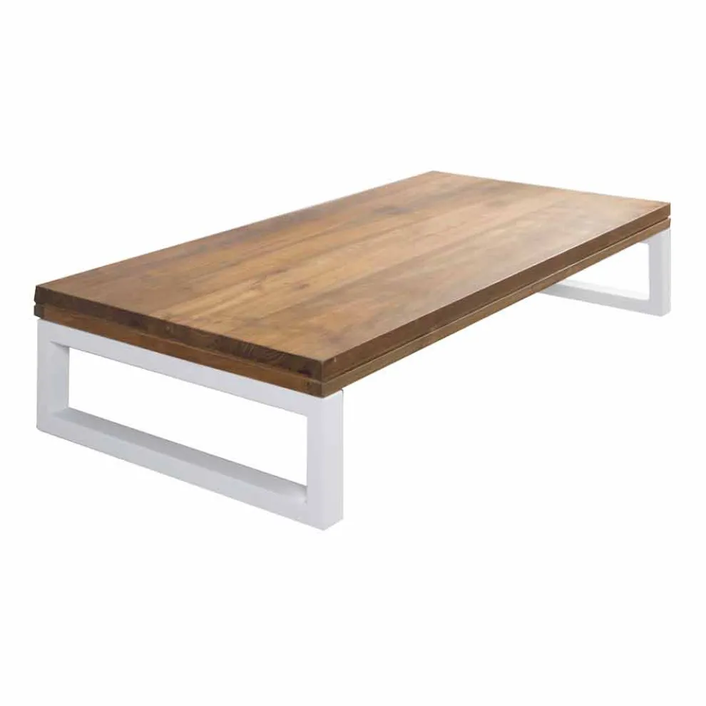 Hängender Badezimmerschrank aus Teakholz mit Handtuchhalter in Hi Macs® Weiß - Saverno