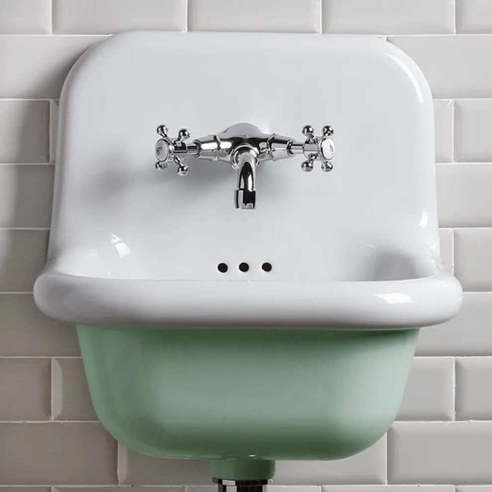 Hängendes Badezimmer-Waschbecken aus weißer und farbiger Keramik 42 cm - Meridiano