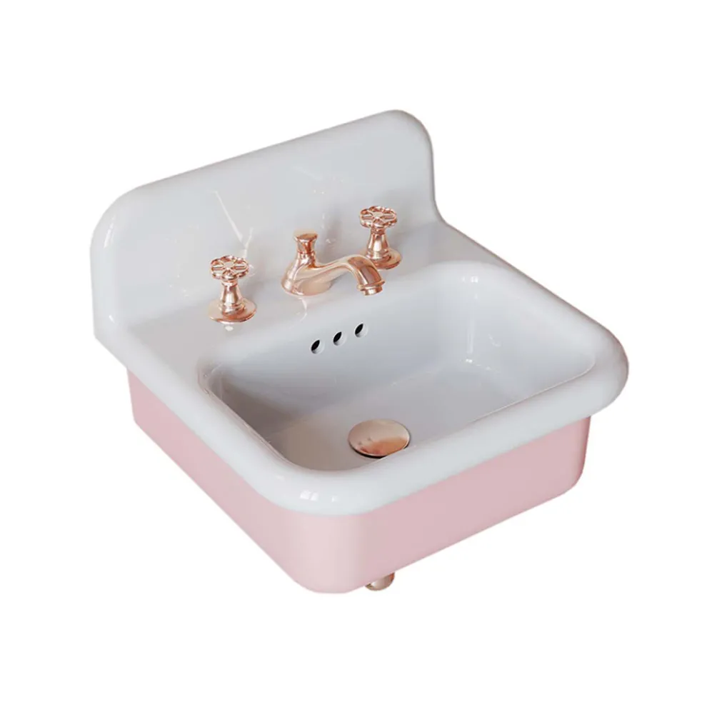 Hängendes Badezimmerwaschbecken aus weißer und bonbonrosa Keramik – Manila