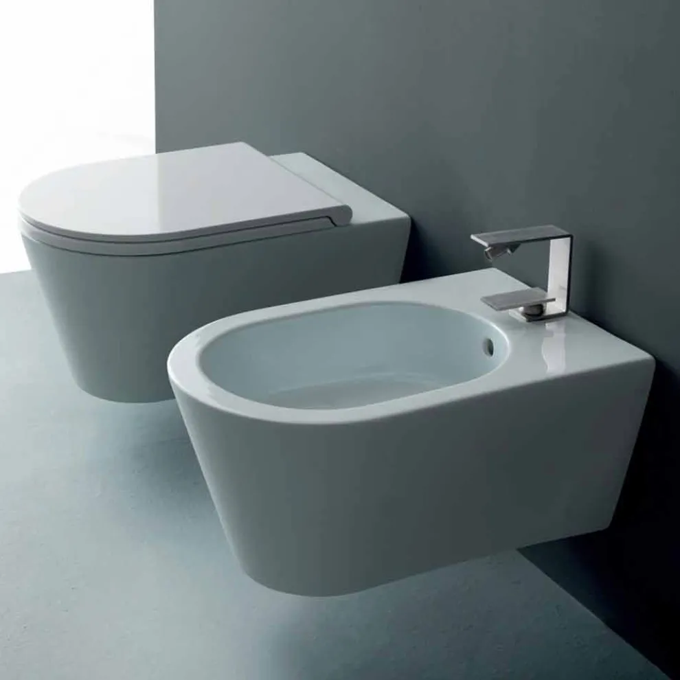 Hängendes Bidet aus Keramik, Design Sun Round 57x37cm, made in Italy