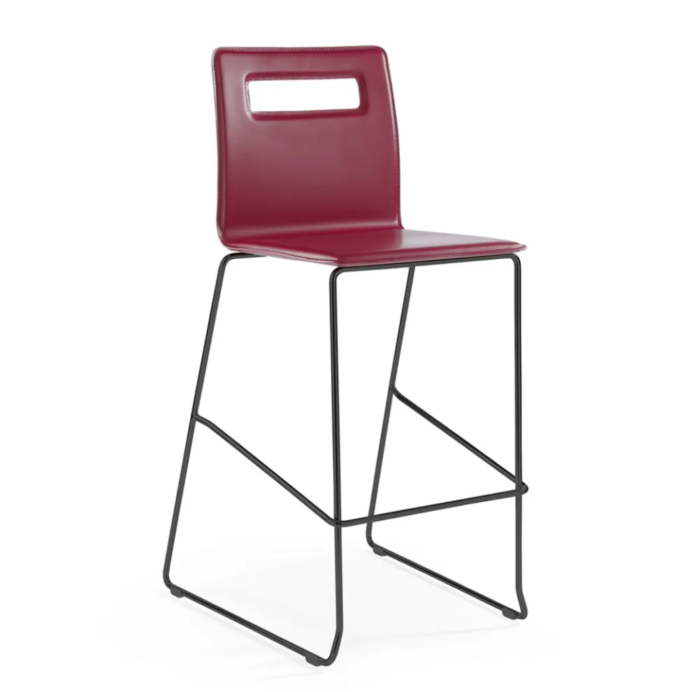 Hocker aus burgunderfarbenem Leder und Kufenstruktur, hergestellt in Italien – Pallina