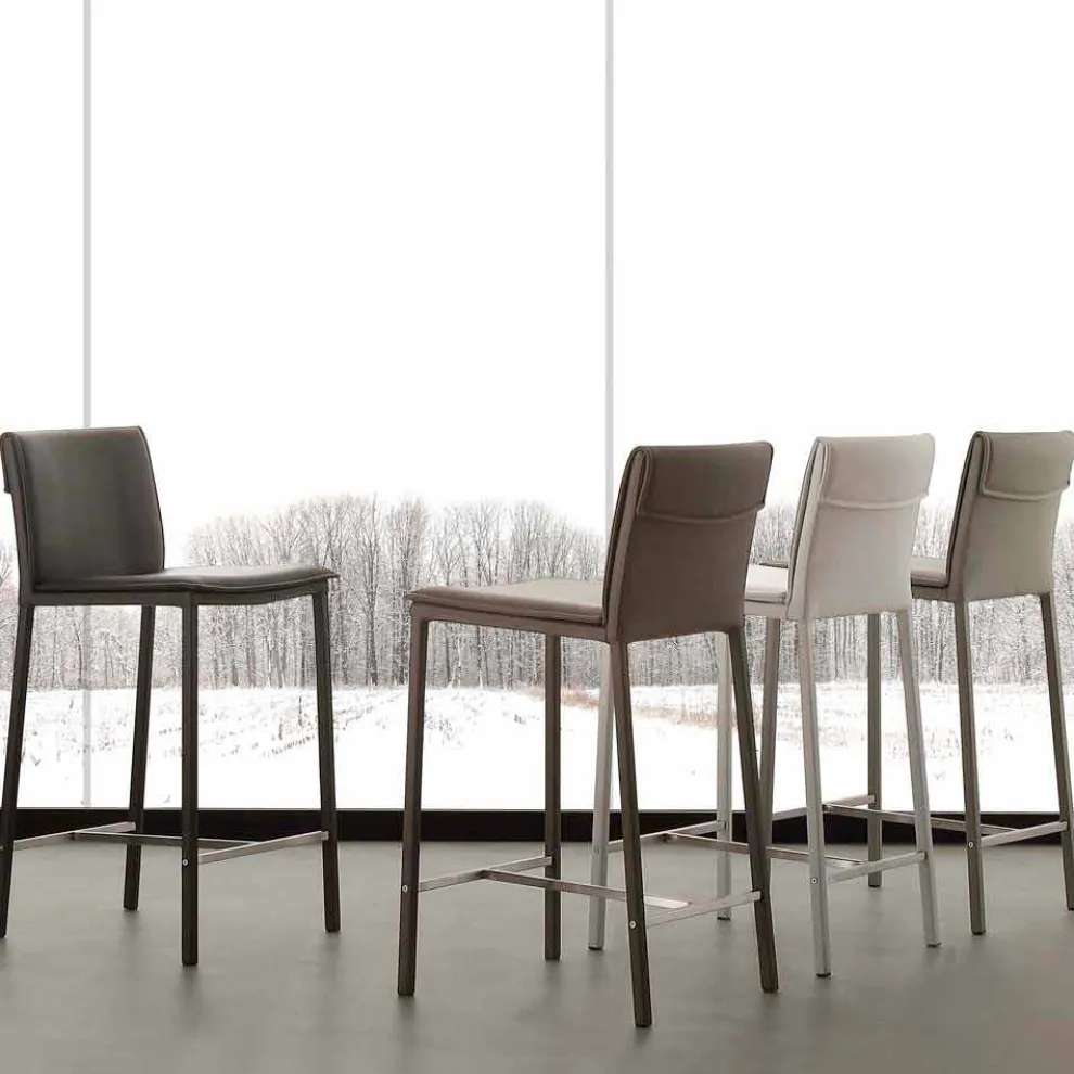 Hocker aus Kunstleder mit Gestell aus Metall und satiniertem Stahl Prato