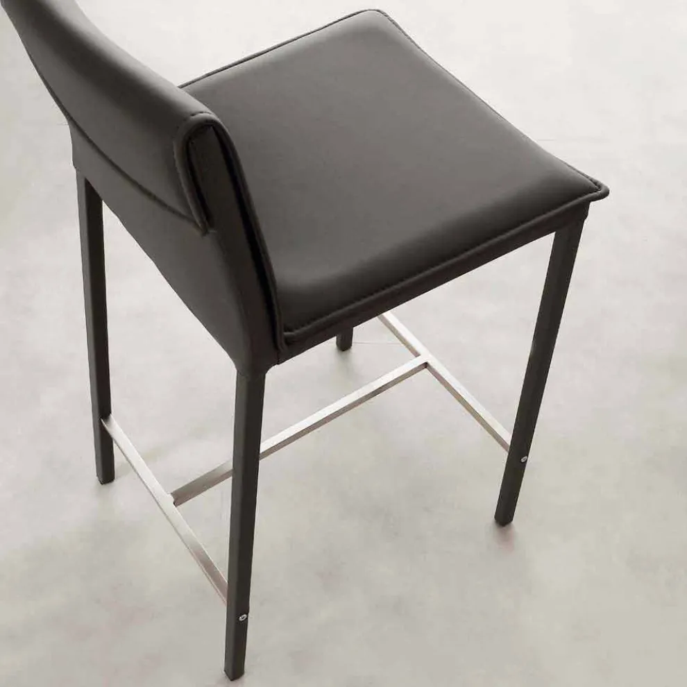 Hocker aus Kunstleder mit Gestell aus Metall und satiniertem Stahl Prato