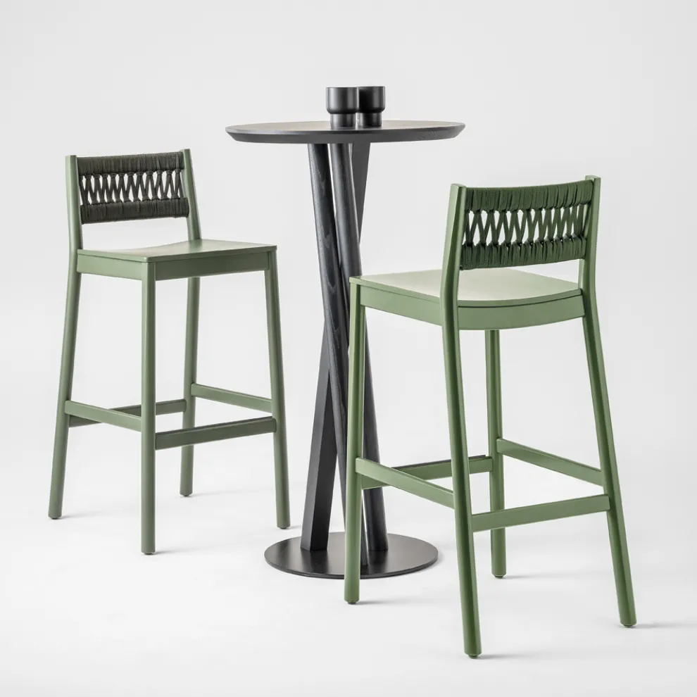 Hocker aus massiver Buche mit Webart aus farbigem Seil Made in Italy - Nora