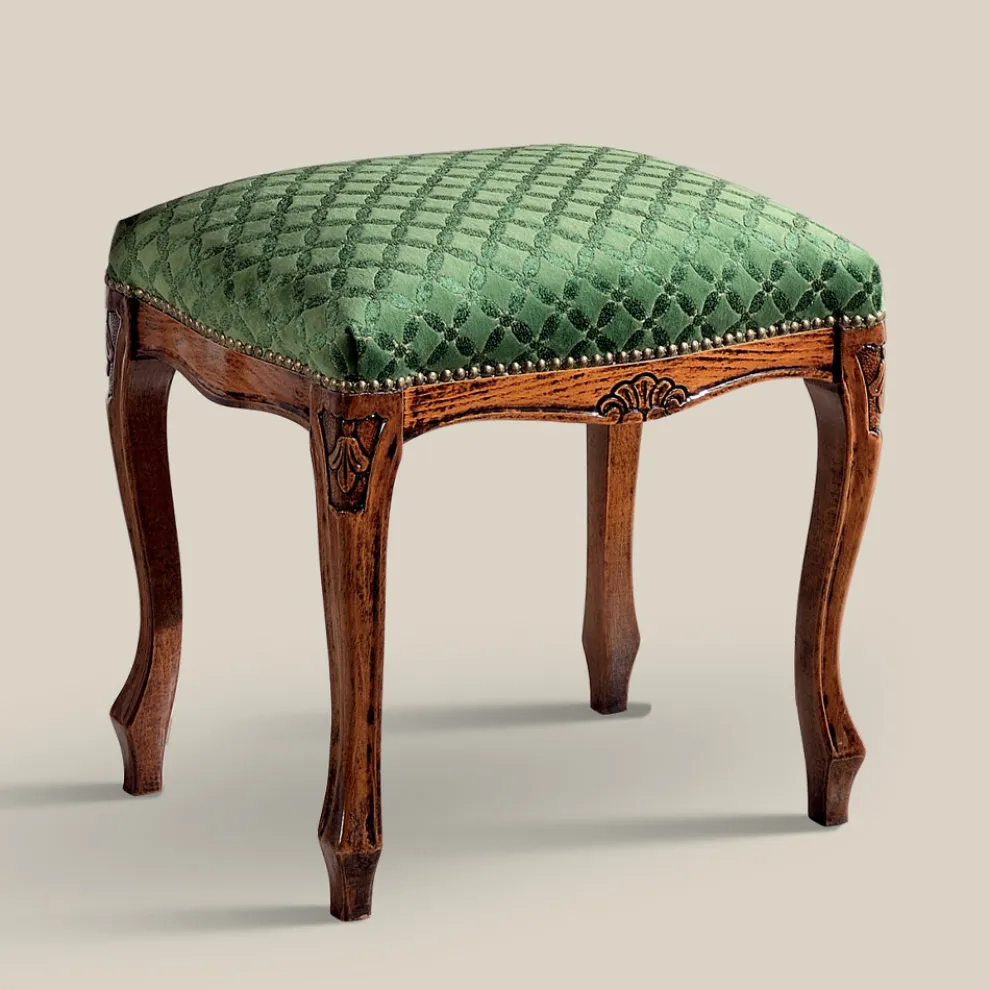 Hocker im klassischen Stil aus Walnussholz und Stoff Made in Italy - Luxus