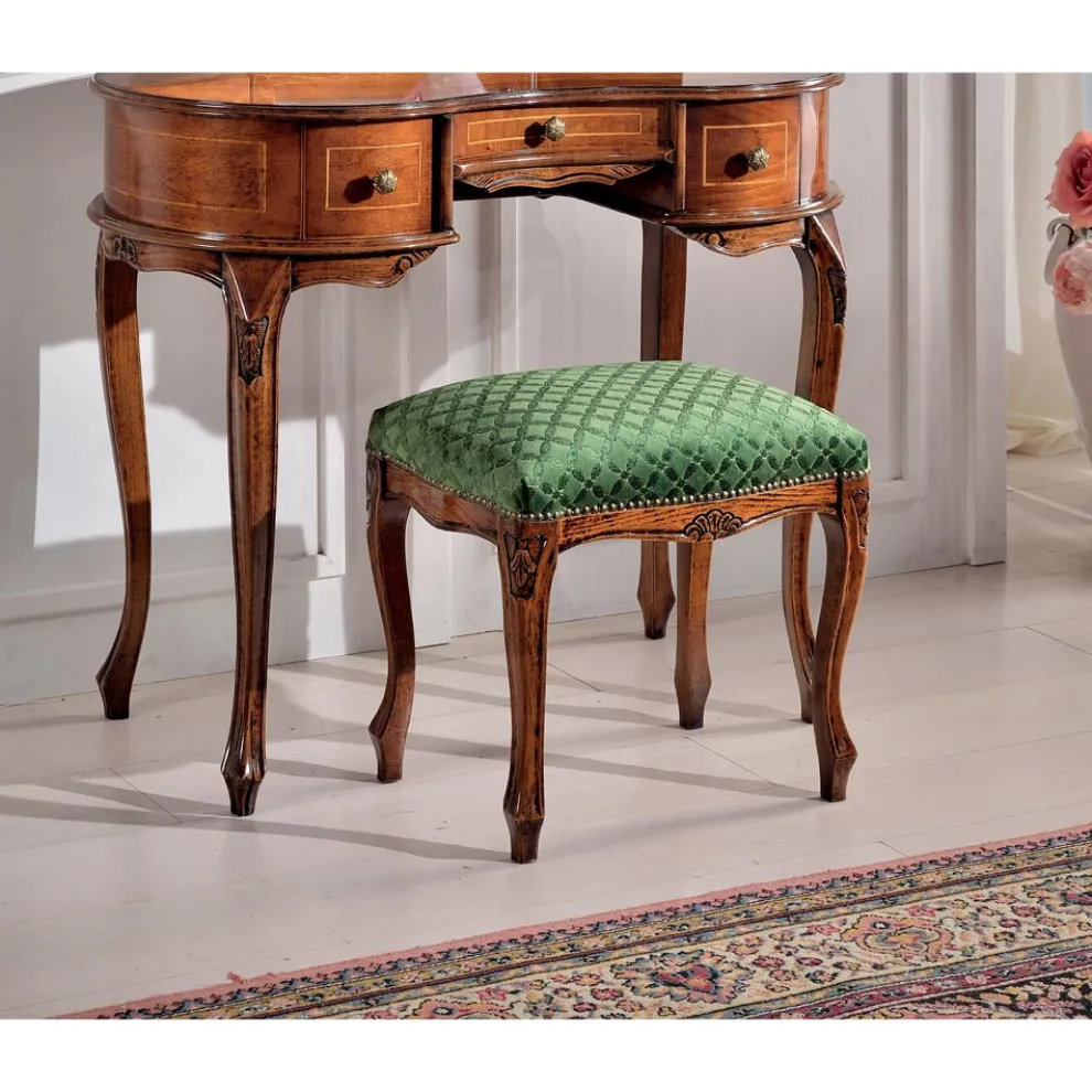 Hocker im klassischen Stil aus Walnussholz und Stoff Made in Italy - Luxus