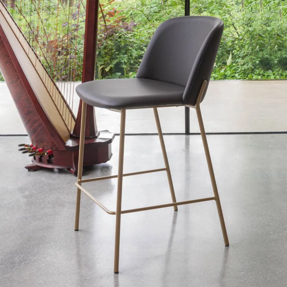 Hocker mit Metallgestell und Kunstledersitz, hergestellt in Italien – Ivy