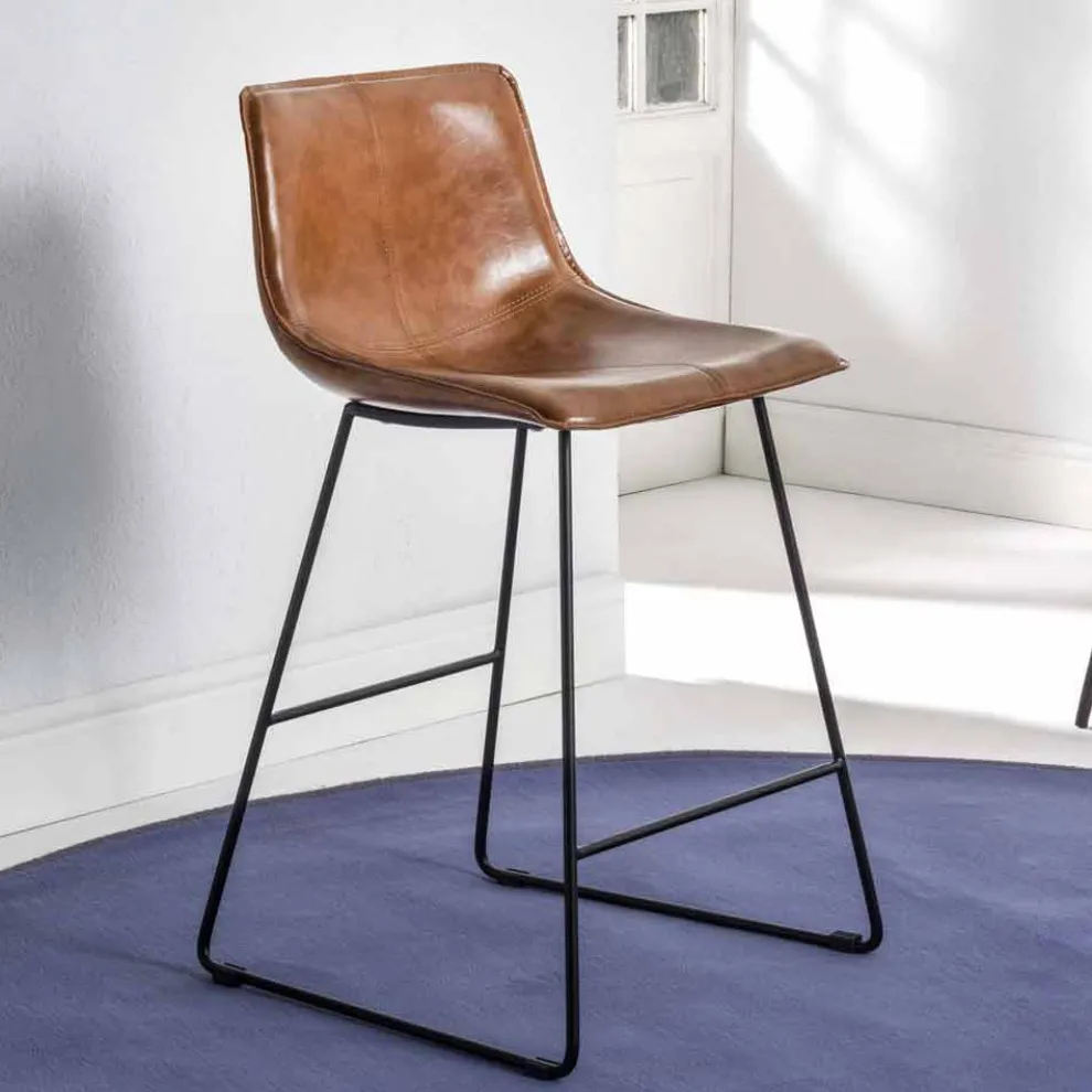 Hocker mit Schlittenstruktur, Sitzfläche aus Kunstleder - Ovidio