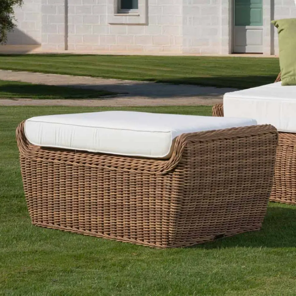 Hocker Outdoor Bank in gewebtem synthetischem Rattan Luxus Design - Yves