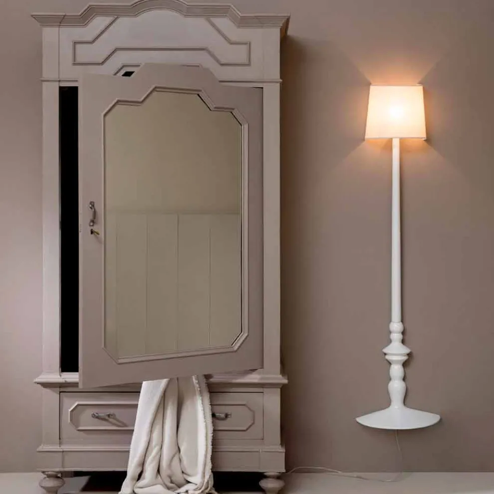 Hohe Wandapplikation aus weißer Keramik und Lampenschirm aus Leinen - Cadabra