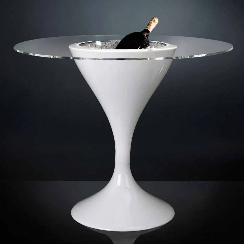 Hoher Couchtisch aus Glas und Polyethylen mit Flaschenhalter Made in Italy - Krakau