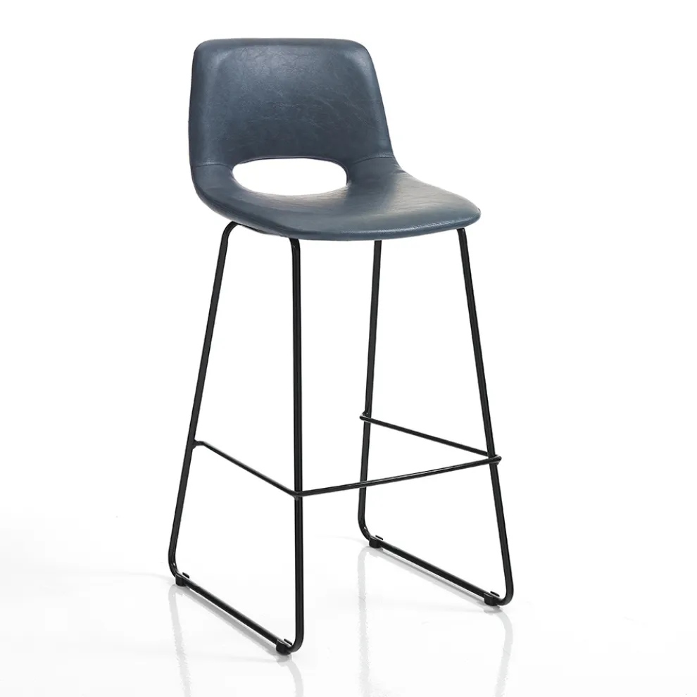 Hoher Küchenhocker aus Kunstleder und schwarzem Metall 2-teilig - Yuri