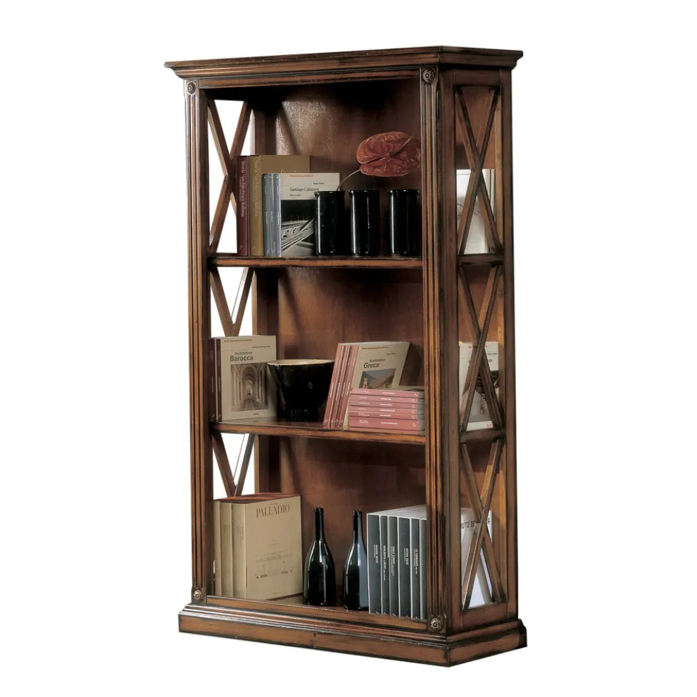 Hohes Bücherregal mit Holzstruktur und offenen Fächern, hergestellt in Italien – Fauno