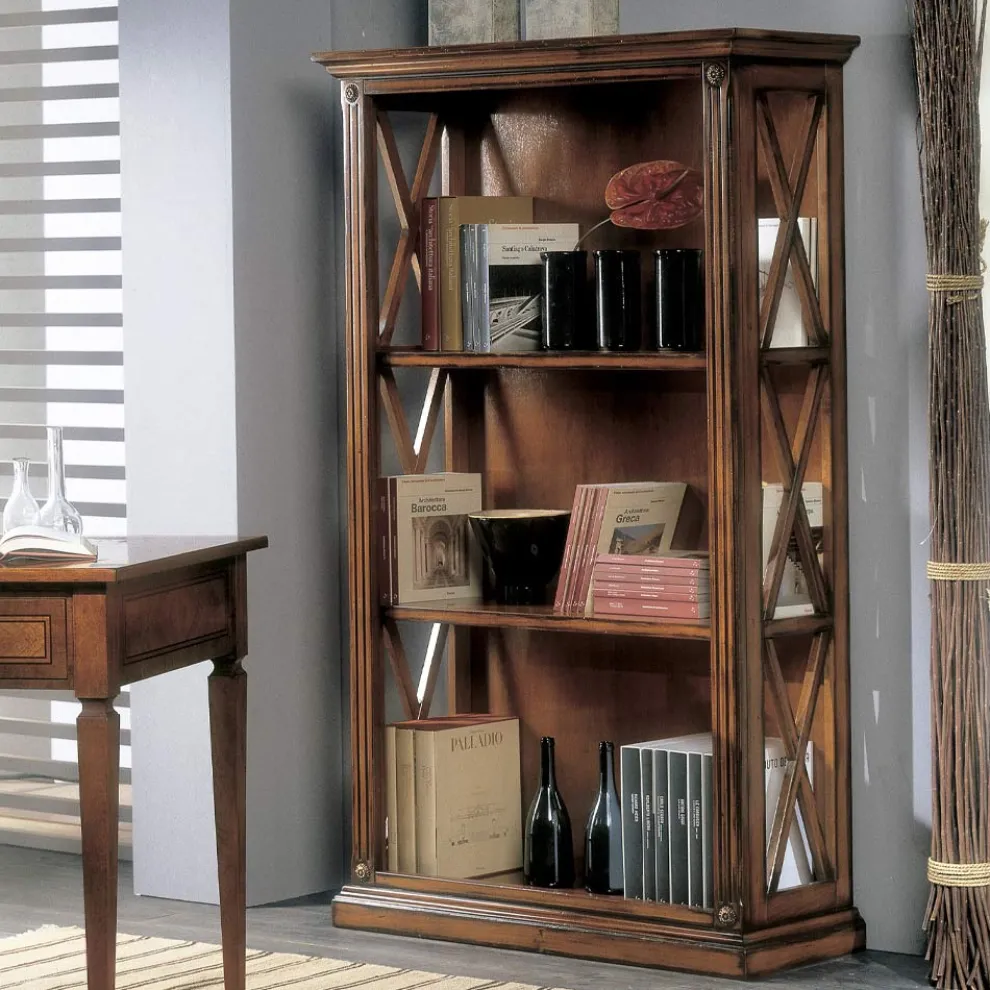 Hohes Bücherregal mit Holzstruktur und offenen Fächern, hergestellt in Italien – Fauno