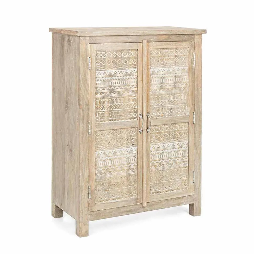 Hohes Sideboard in handverziertem Holz mit Messinggriffen Homemotion - Zotto