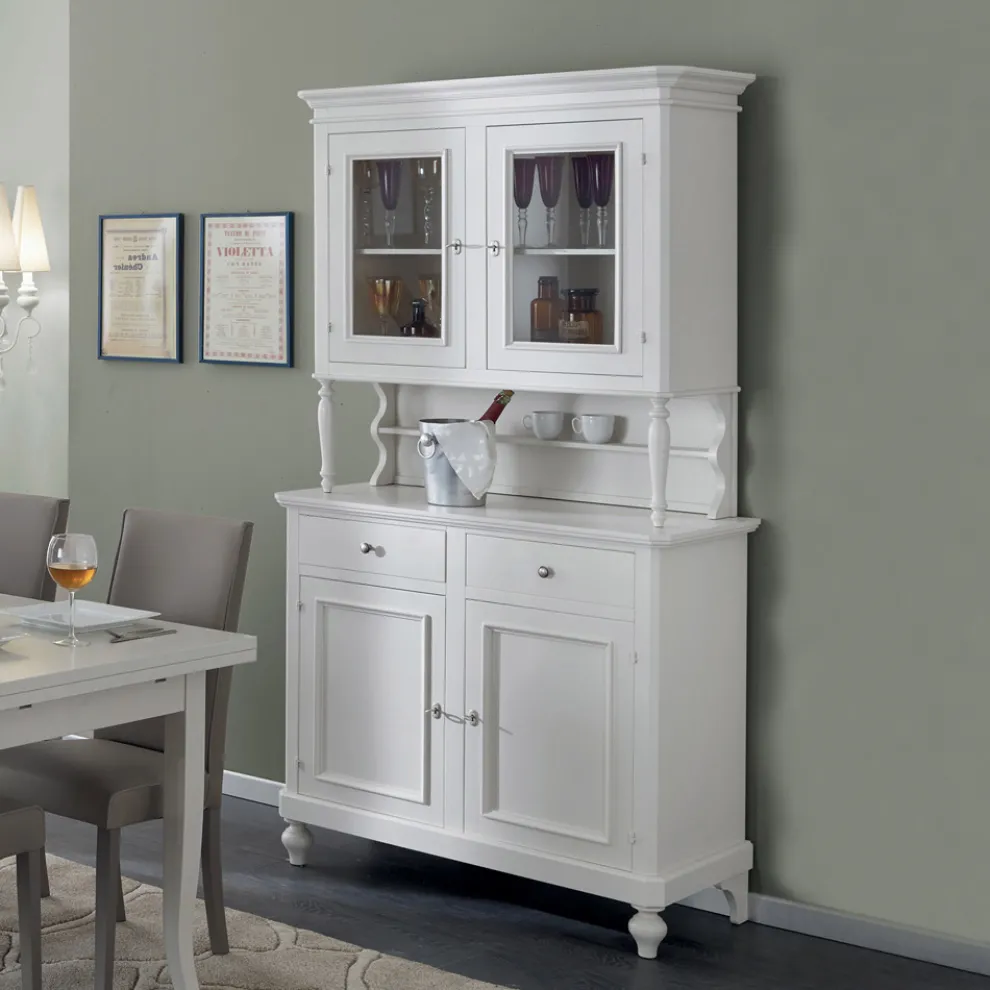 Hohes Sideboard mit Wohnzimmervitrine aus Holz, hergestellt in Italien – Bran