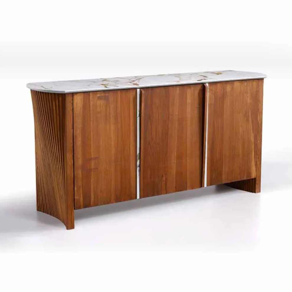 Holz Sideboard mit Marmor Effekt Gres Top, Hochwertige Made in Italy - Wonka
