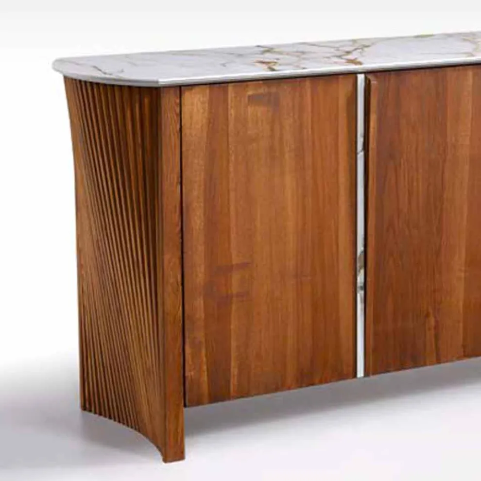 Holz Sideboard mit Marmor Effekt Gres Top, Hochwertige Made in Italy - Wonka
