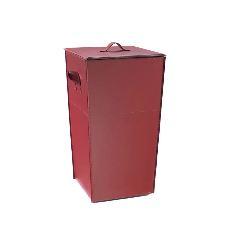 Holzbehälter aus burgunderfarbenem Leder mit Deckel, hergestellt in Italien – Frühstück