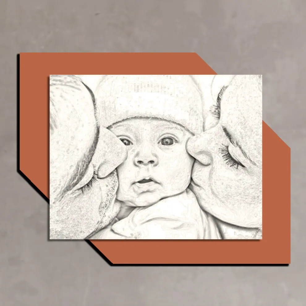 Holzbild mit Aufdruck eines Kusses für ein Kind, hergestellt in Italien – Andorra