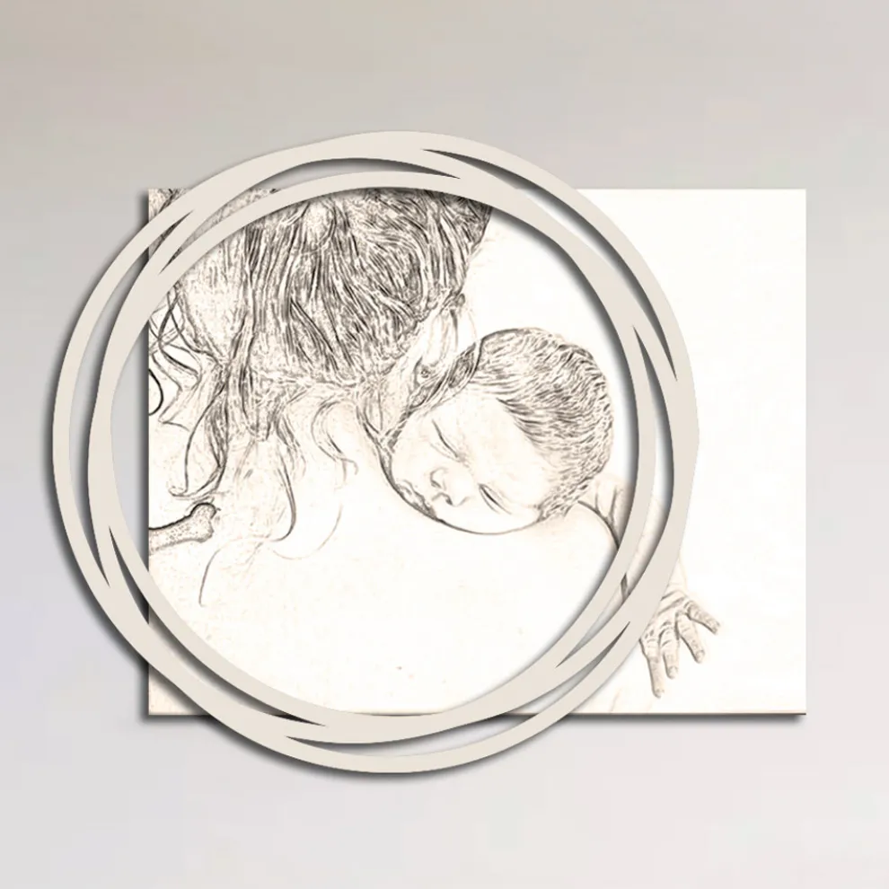 Holzbild mit Aufdruck einer Frau mit Kind, hergestellt in Italien – Taiwan