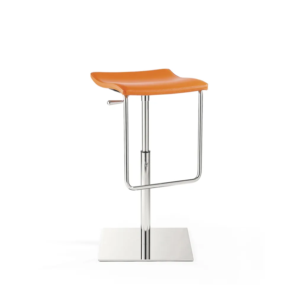 Holzhocker mit quadratischer Basis aus verchromtem Stahl und Polster - Armstrong