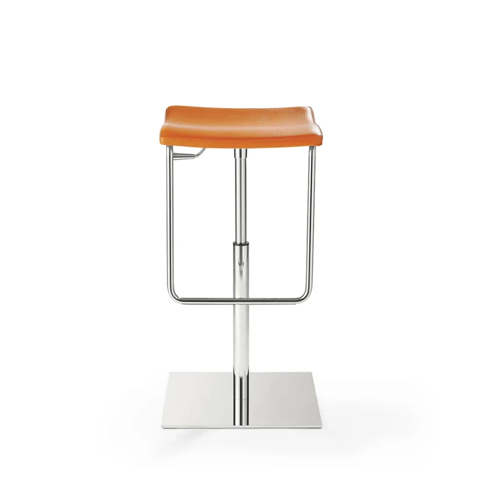 Holzhocker mit quadratischer Basis aus verchromtem Stahl und Polster - Armstrong