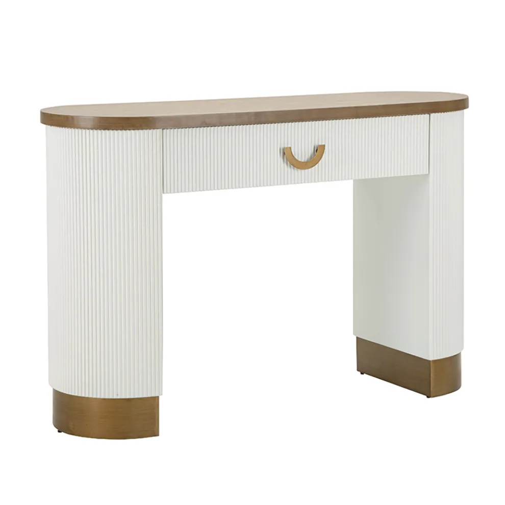 Holzkonsole mit Platte und Einsätzen mit abgerundetem Design und Schublade - Rachel