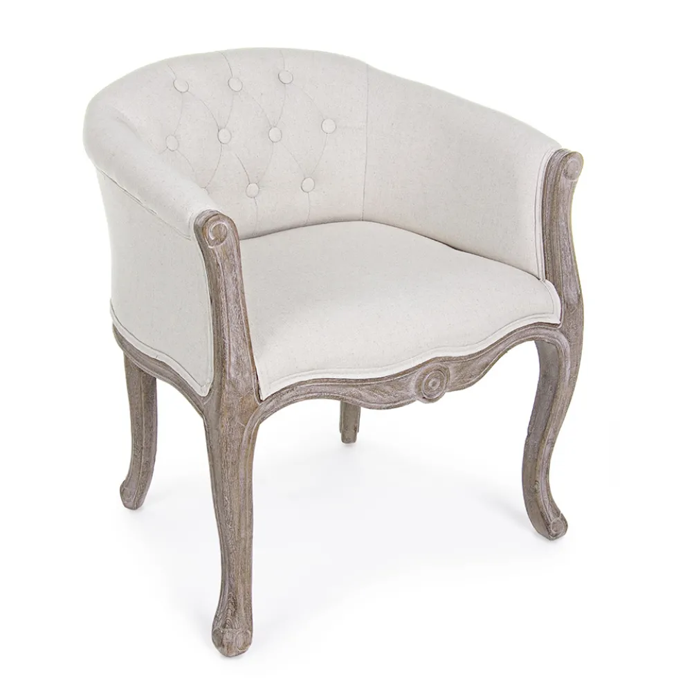 Holzsesselsitz in natürlichem Leinen und klassischem Design aus Baumwolle - Katen