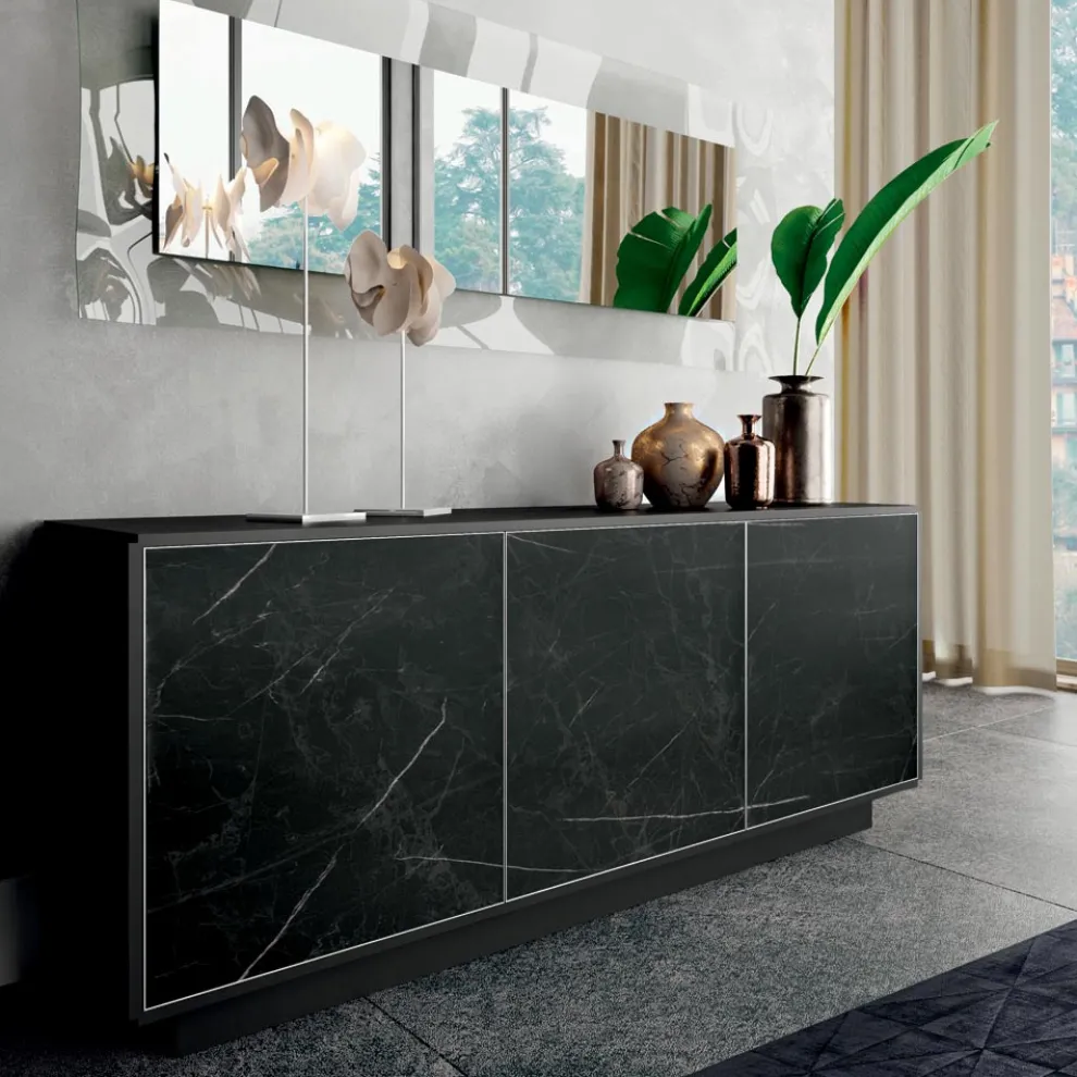 Holz-Sideboard mit 2 oder 3 Türen aus HPL-Laminat, hergestellt in Italien – Fiorenza