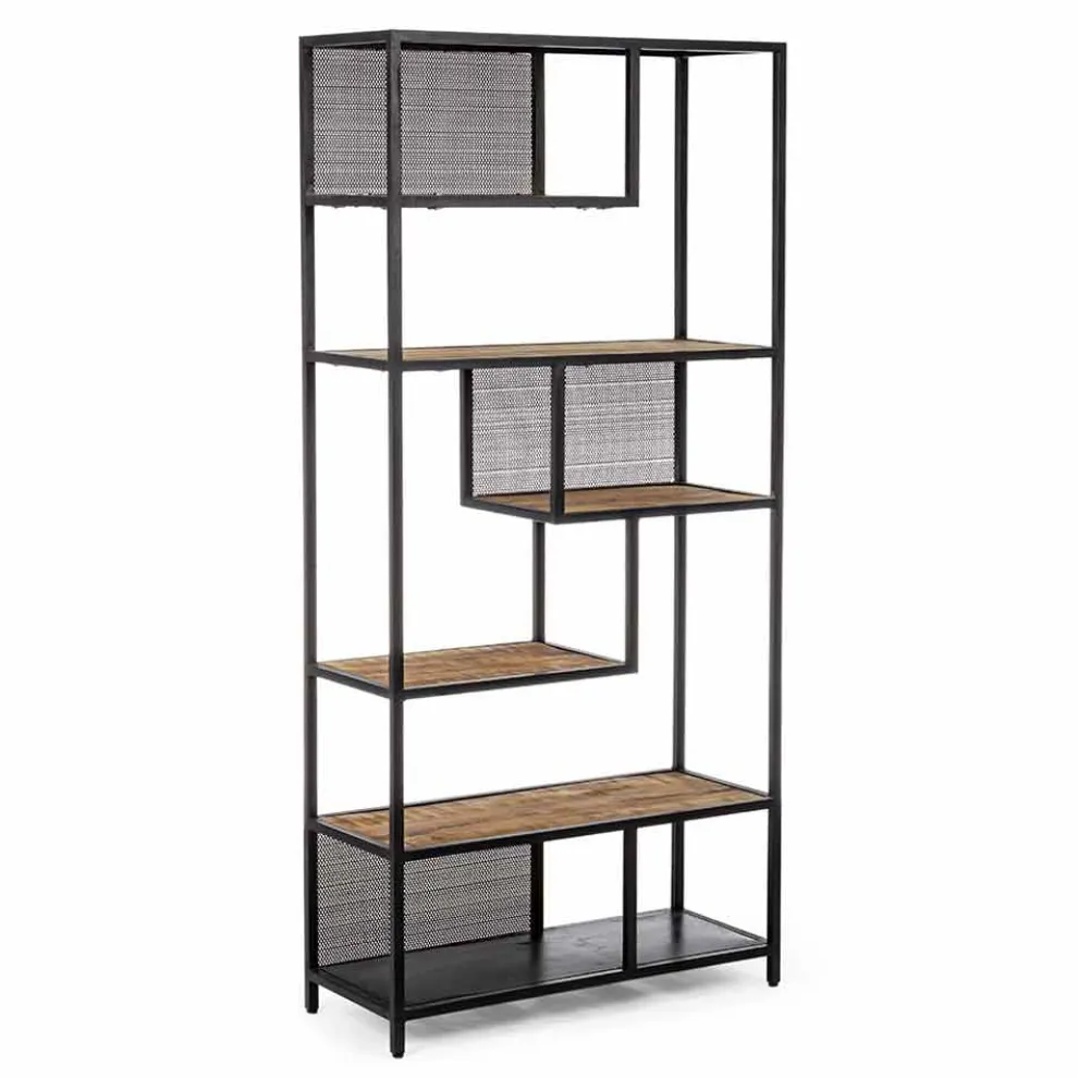 Homemotion Boden Bücherregal aus lackiertem Stahl mit Holzregalen - Borino