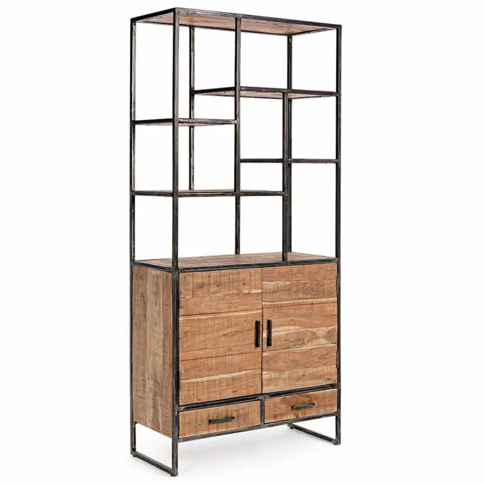 Homemotion Boden Bücherregal aus lackiertem Stahl mit Holzregalen - Zompo