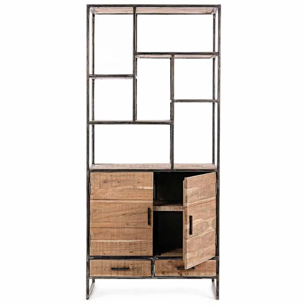 Homemotion Boden Bücherregal aus lackiertem Stahl mit Holzregalen - Zompo