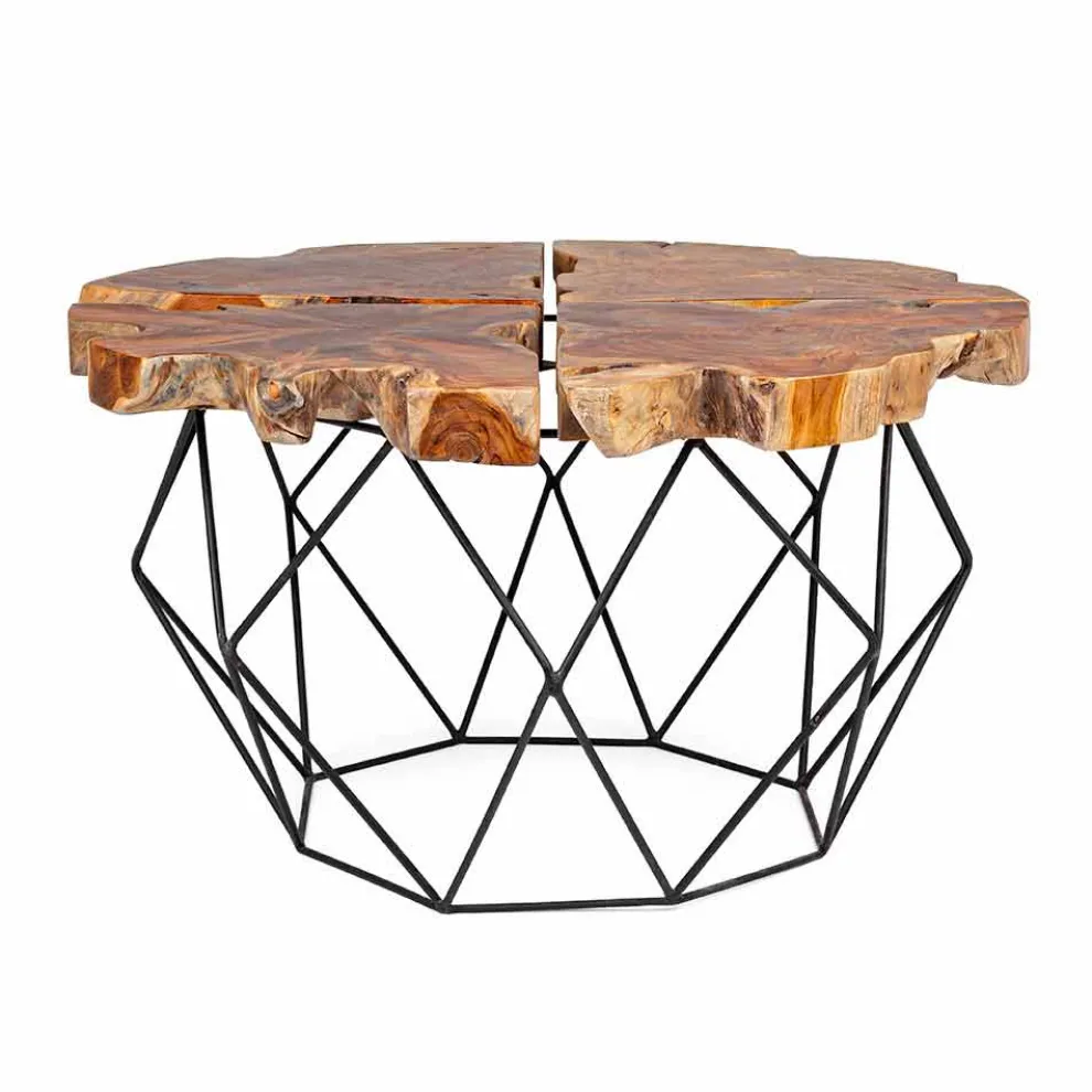 Homemotion Design Couchtisch mit Teakplatte - Grillo