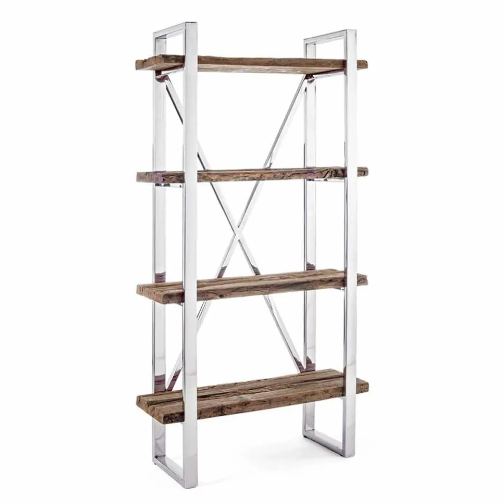 Homemotion Modern Floor Bücherregal aus verchromtem Stahl und Holz - Lisotta