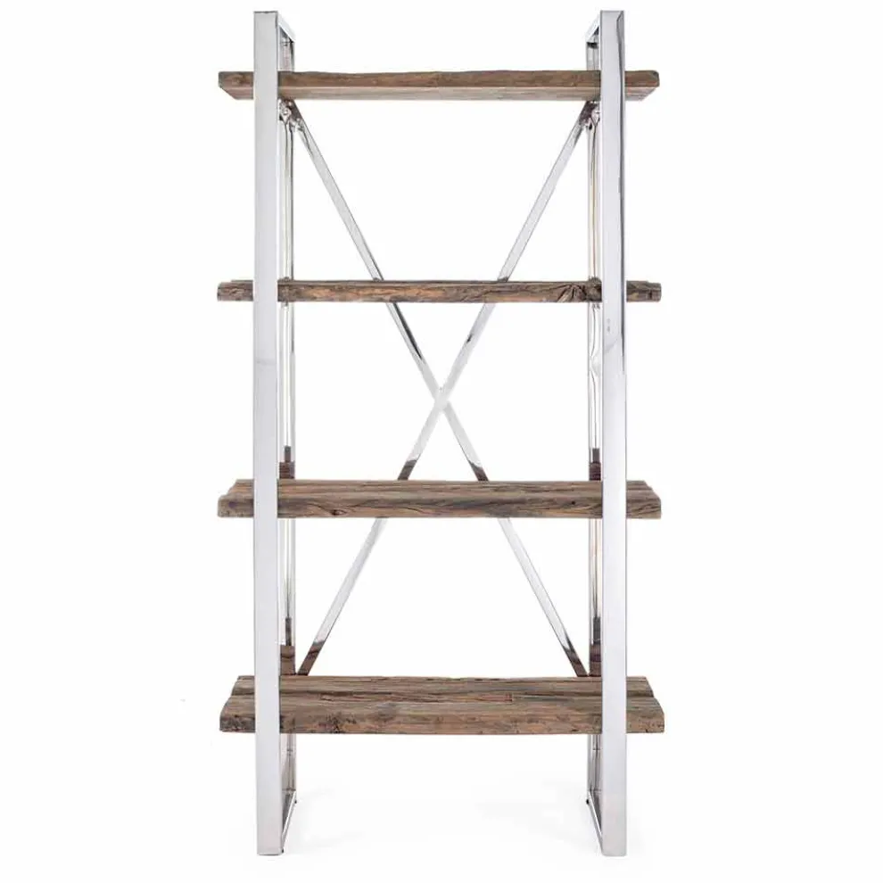 Homemotion Modern Floor Bücherregal aus verchromtem Stahl und Holz - Lisotta