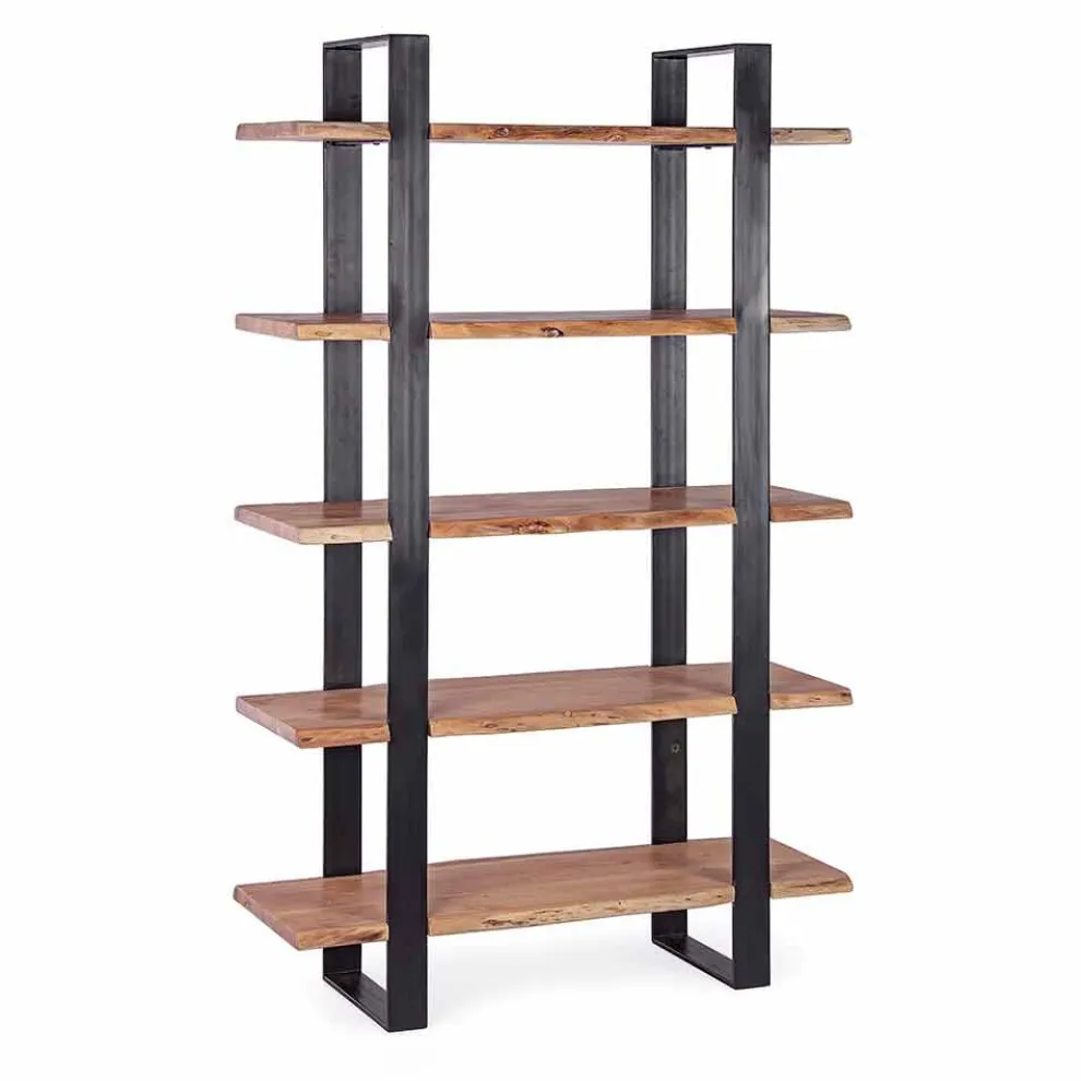 Homemotion Modernes Bücherregal mit Stahlboden und Holzregalen - Lanza